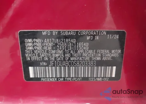 2025 Subaru Impreza Base 5-Door из США, поврежденный, VIN JF1GUABC0S8203383